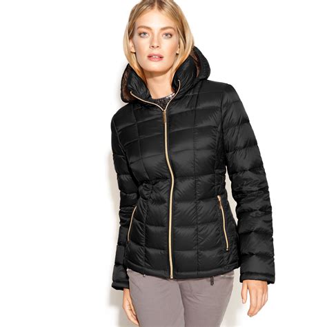 michael kors packable lightweight puffer mid length hooded jacket|Michael Kors puffer jacket ladies.